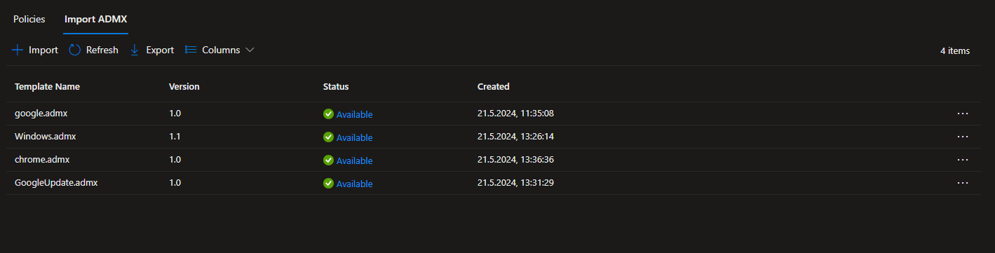 Uploading Google Update ADMX and ADML in Intune